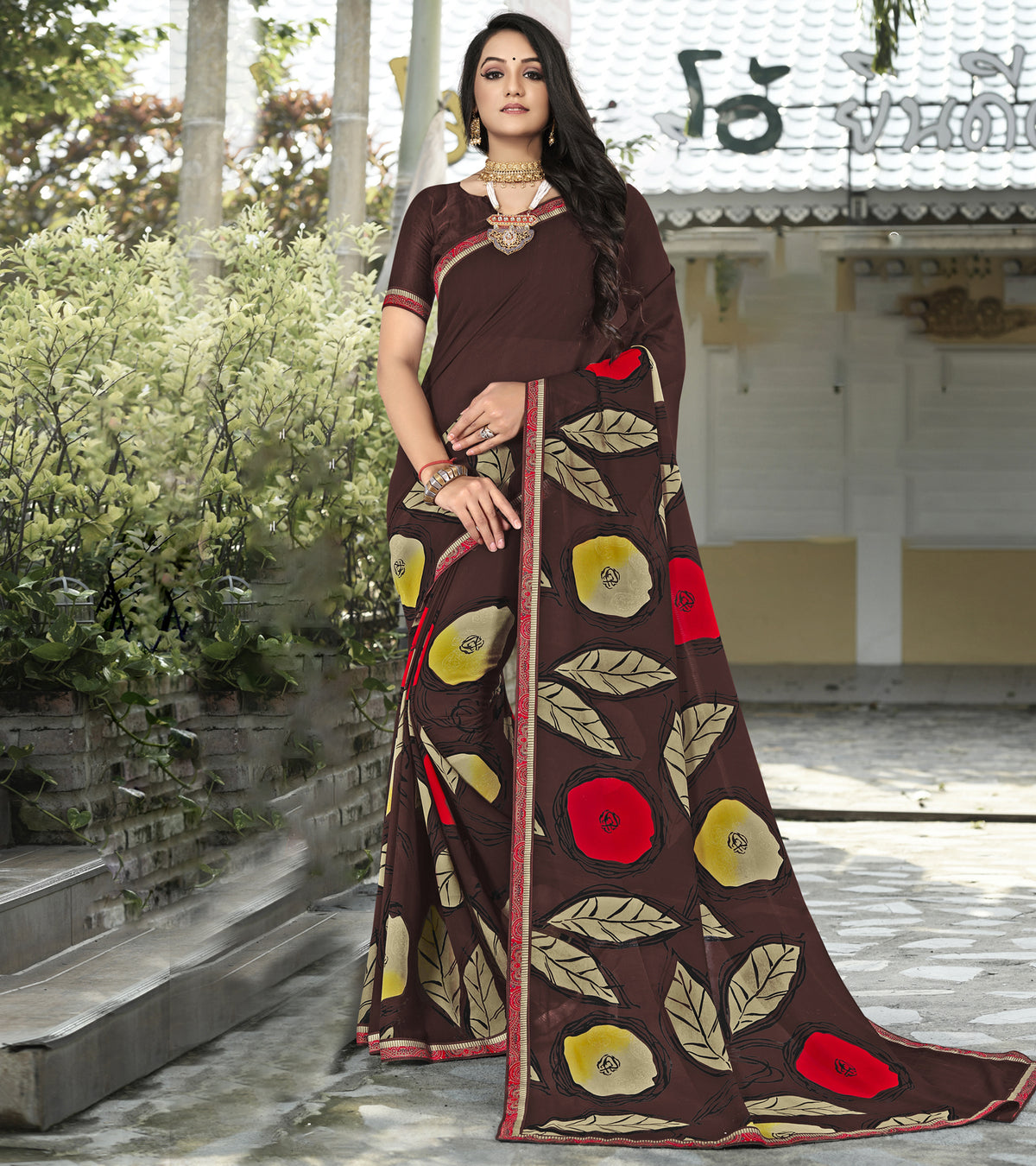 Laxmipati Georgette Brown Saree