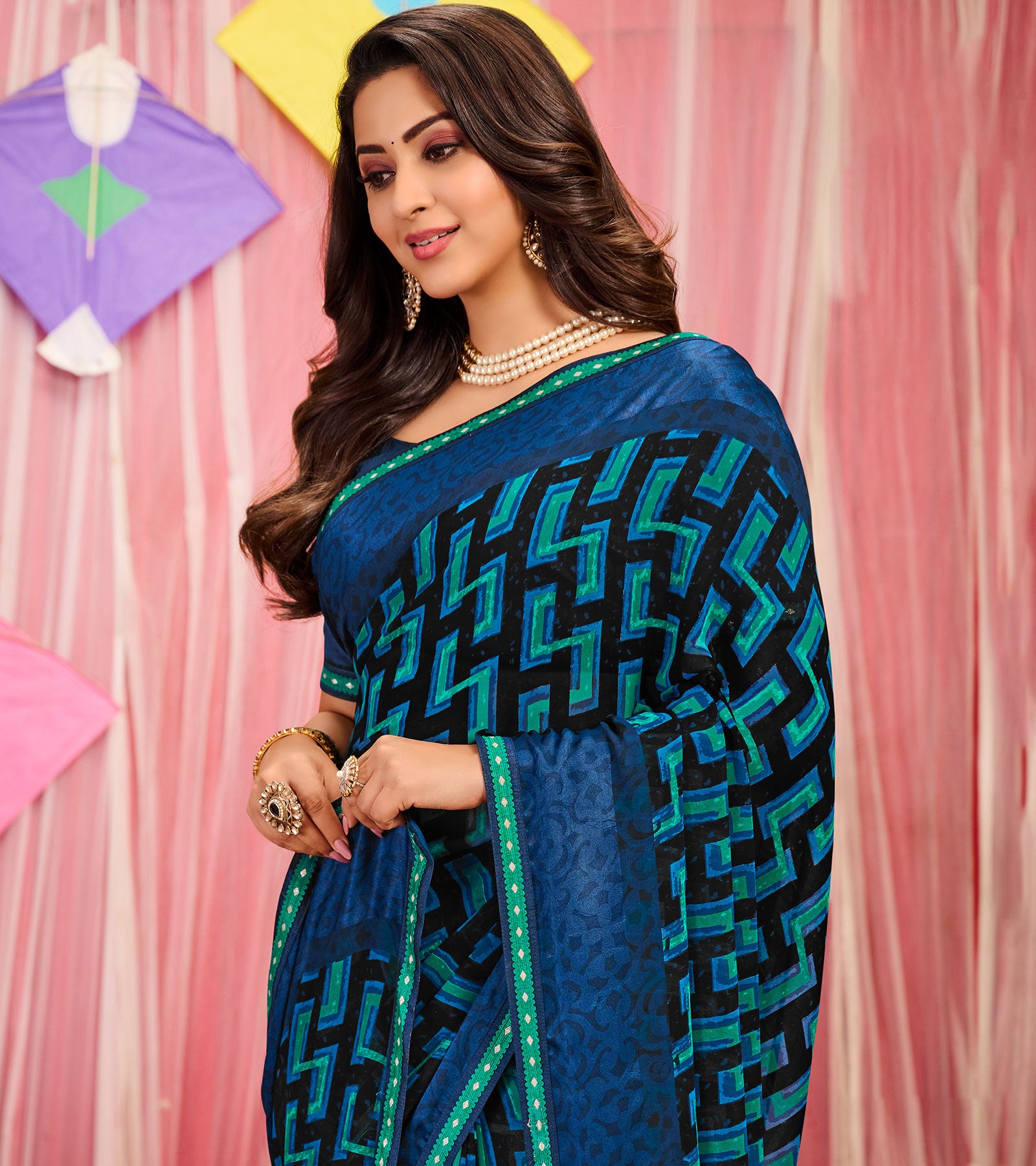 Laxmipati Georgette & Jacquard Navy Blue Saree