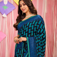Laxmipati Georgette & Jacquard Navy Blue Saree