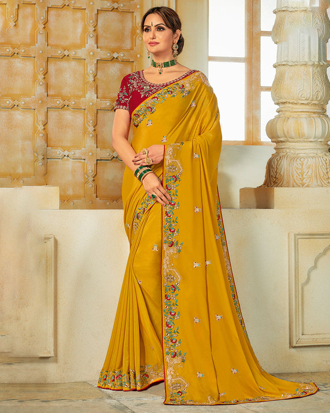 Laxmipati Silk Touch Heavy  Embroidry Work, Embroidered Blouse Gold Saree