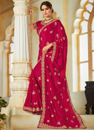 Indian silk saree maroon with gold work. .stitched blouse for slim fit