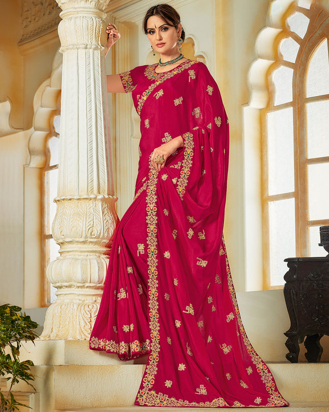 Laxmipati Silk Touch Heavy  Embroidry Work, Embroidered Blouse Burgundy maroon Saree