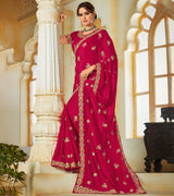 Laxmipati Silk Touch Heavy  Embroidry Work, Embroidered Blouse Burgundy maroon Saree