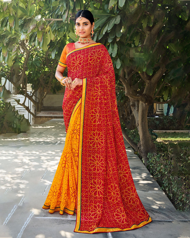Laxmipati Chiffon Pattern Red & Gold Saree