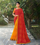 Laxmipati Chiffon Pattern Red & Gold Saree