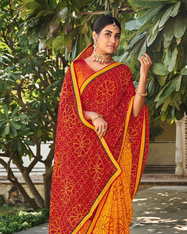 Laxmipati Chiffon Pattern Red & Gold Saree