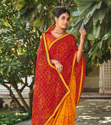 Laxmipati Chiffon Pattern Red & Gold Saree