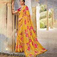 Laxmipati Chiffon Checks Lemon Saree