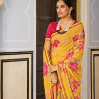 Laxmipati Chiffon Checks Lemon Saree