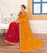 Laxmipati Silk Touch Red & Gold Bandhani Print With Zari Work Border Saree