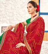 Laxmipati Silk Touch Gold & Red Bandhani Print With Zari Work Border Saree