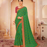 Laxmipati Bandhani Printed Green Chiffon Saree