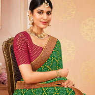 Laxmipati Bandhani Printed Green Chiffon Saree