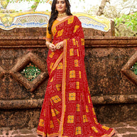 Laxmipati Chiffon Red Saree