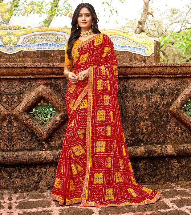 Laxmipati Chiffon Red Saree