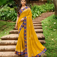 Laxmipati Chiffon Mustard Saree