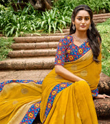 Laxmipati Chiffon Mustard Saree