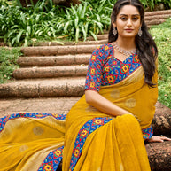 Laxmipati Chiffon Mustard Saree