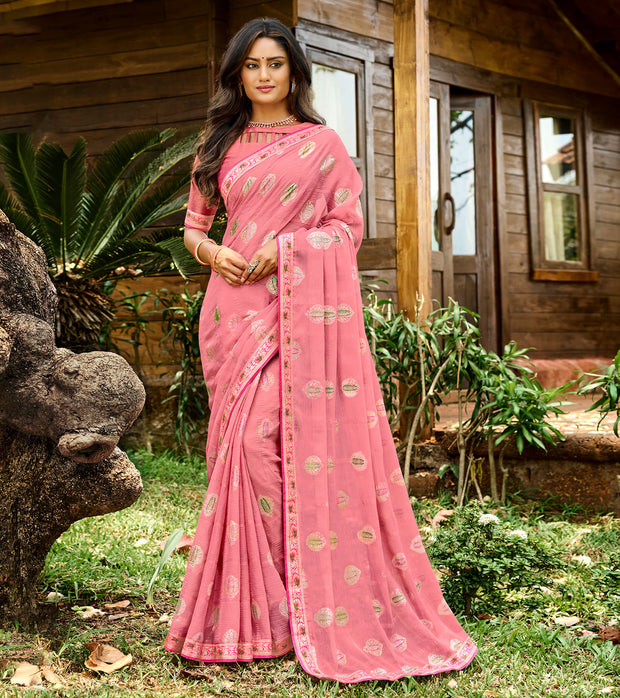 Laxmipati Chiffon Checks Pink Saree