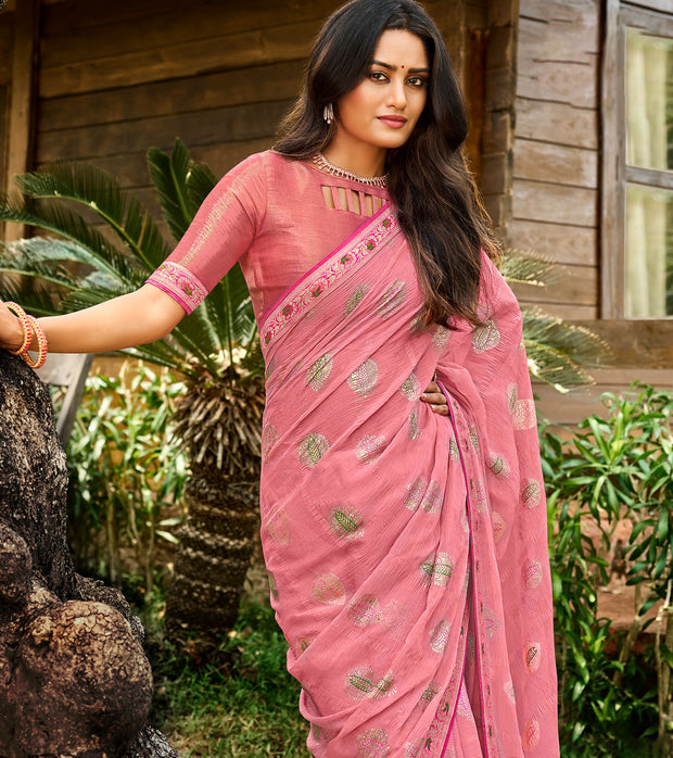 Laxmipati Chiffon Checks Pink Saree