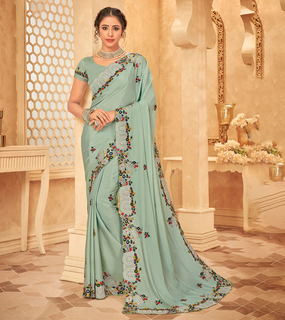 Laxmipati Jugnoo Silk Pista Green Saree