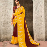 Laxmipati chiffon Yellow, Brown Sarees