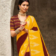 Laxmipati chiffon Yellow, Brown Sarees