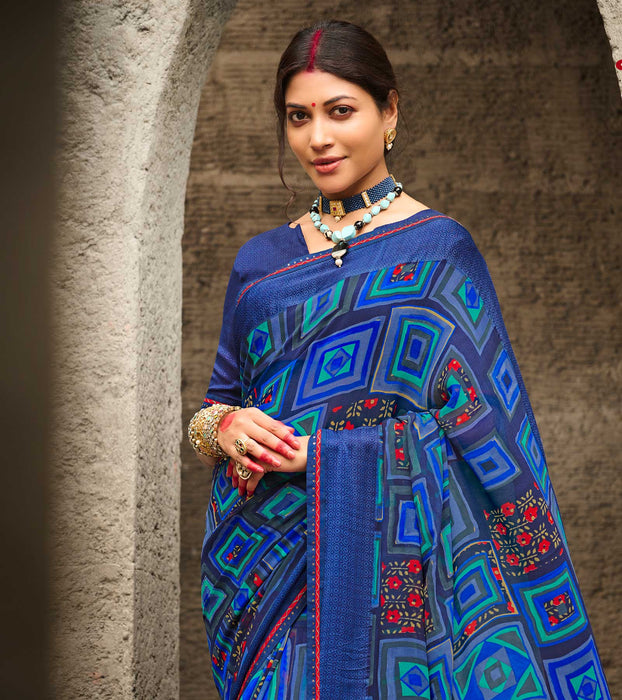 Laxmipati Georgette Navy Blue Sarees