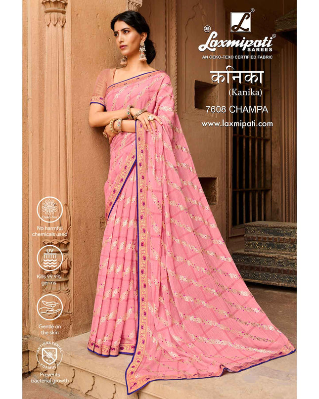 Laxmipati Kanika 7608 Champa Pink Chiffon Foil Work Saree