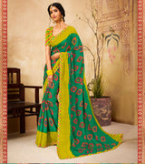 Laxmipati Chiffon Green & Yellow Saree