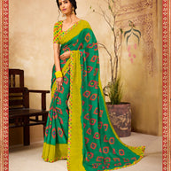 Laxmipati Chiffon Green & Yellow Saree