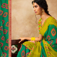 Laxmipati Chiffon Green & Yellow Saree