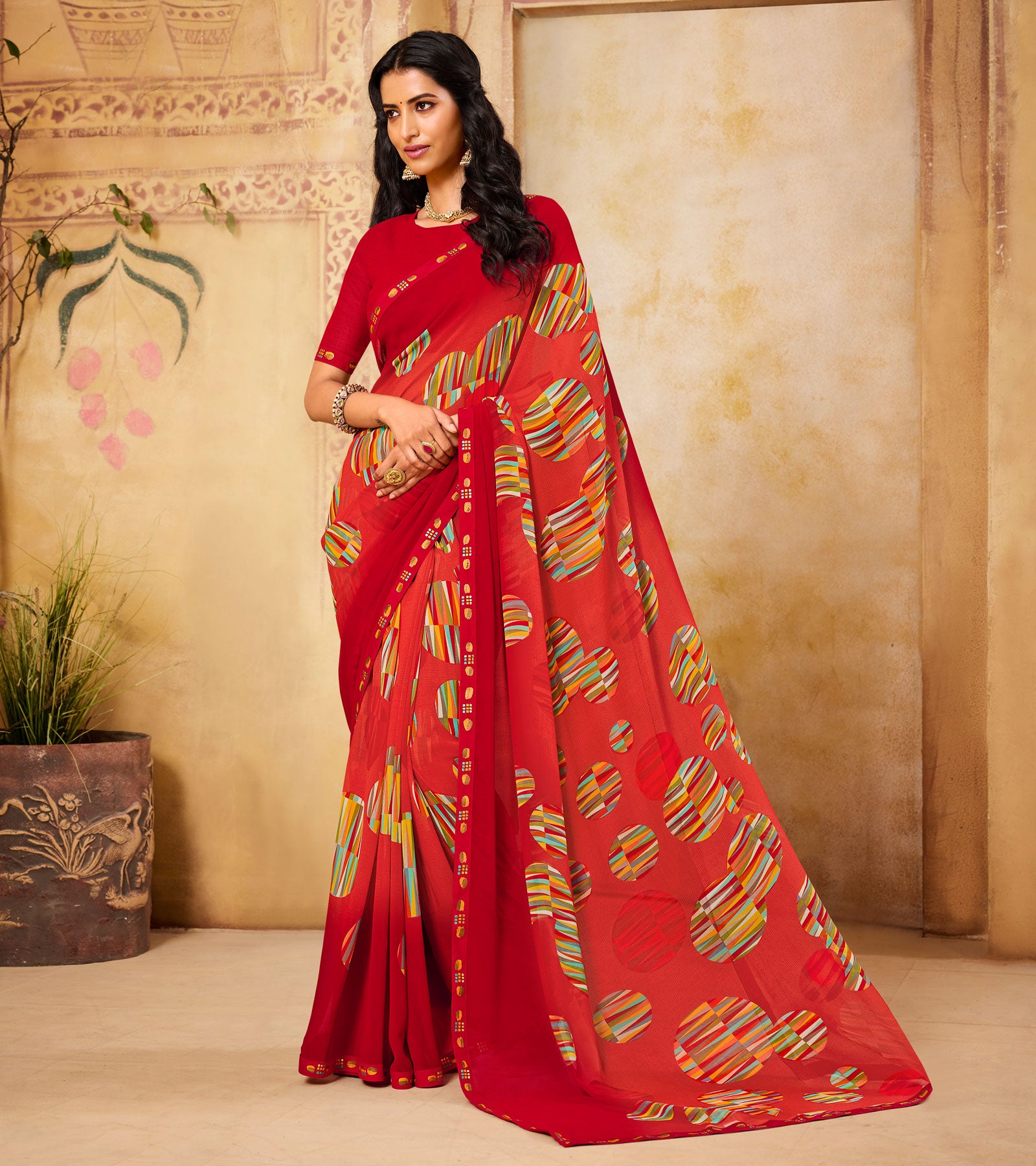 Laxmipati Georgette Red Saree