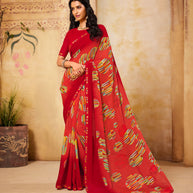 Laxmipati Georgette Red Saree