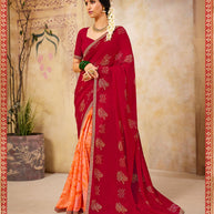 Laxmipati chiffon Red & Orange Saree