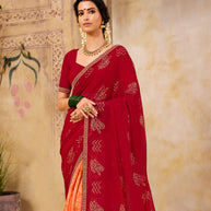 Laxmipati chiffon Red & Orange Saree