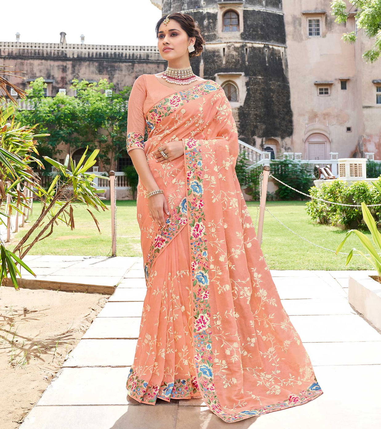 Laxmipati Tissue Peach Saree