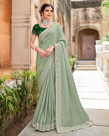 Laxmipati Silk With Gold Foil Pista Embroidered Saree