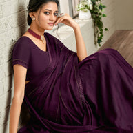 Laxmipati Chiffon Wine Saree - Akshara Singh