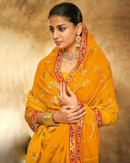 Laxmipati Chiffon Checks Gold Zari Work Embroidery Saree