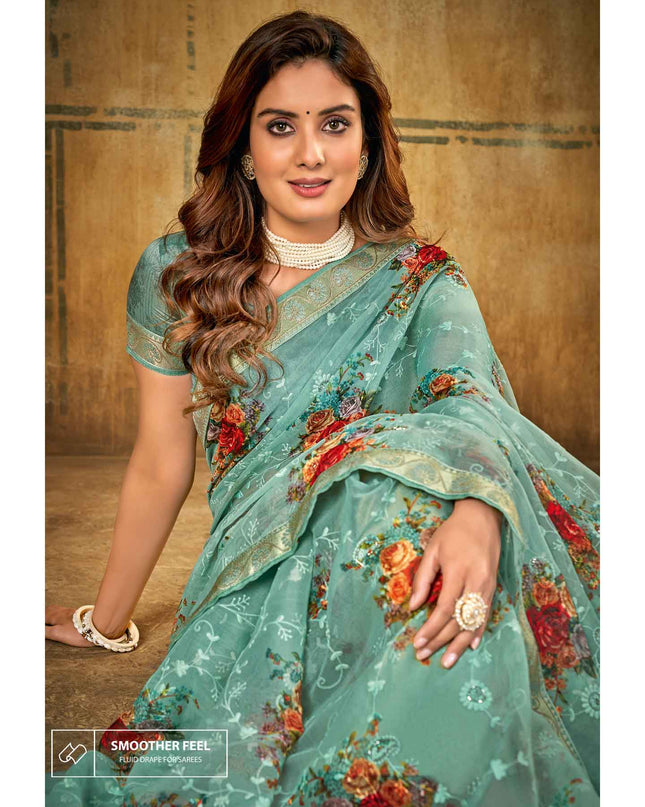 Laxmipati Rajnigandha 7822 Anarsa Organza With Embroidery Pista Green Saree