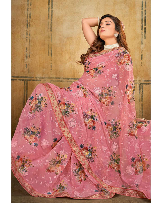 Laxmipati Rajnigandha 7823 Anarsa Organza With Embroidery Pink Saree