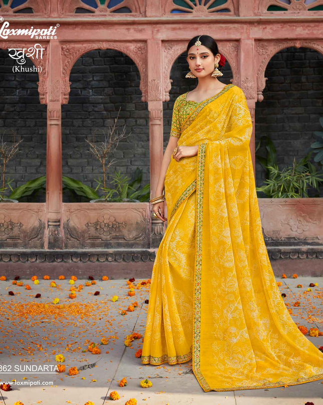 Laxmipati Khushi 7862 Sundarta Chiffon Yellow Saree