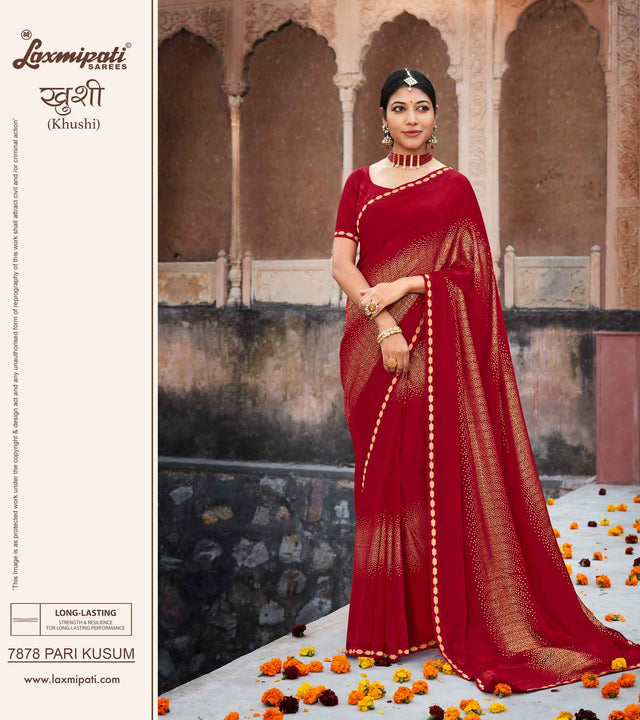 Laxmipati Khushi 7878 Pari Kusum Crape Georgette Maroon Saree