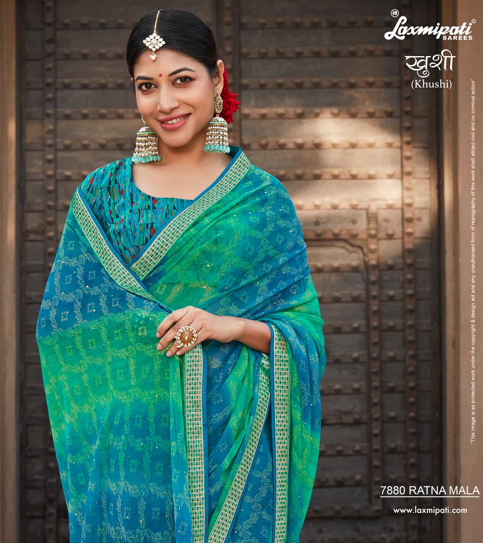 Laxmipati Khushi 7880 Ratna Mala Chiffon Brasso Multicolor Saree