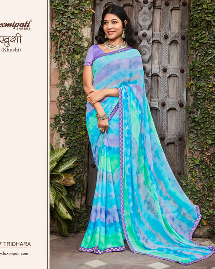 Laxmipati Khushi 7887 Tridhara Georgette & jacquart Half & Half Multicolor Saree