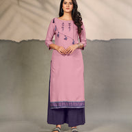 Laxmipati Cotton Lovnder Elegant Straight cut Kurti with Warli Motifs Emb Yoke and Mask