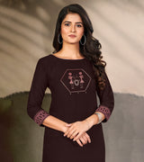 Laxmipati Cotton Coffee Elegant Straight cut Kurti with Warli Motifs Emb Yoke and Mask