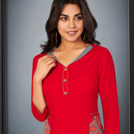 Laxmipati Cotton Range of red Embroidered Straight Cut Kurti With Palazzo and Mask