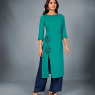 Laxmipati Cotton Rama Embroidered Straight Cut Kurti With Palazzo and Mask